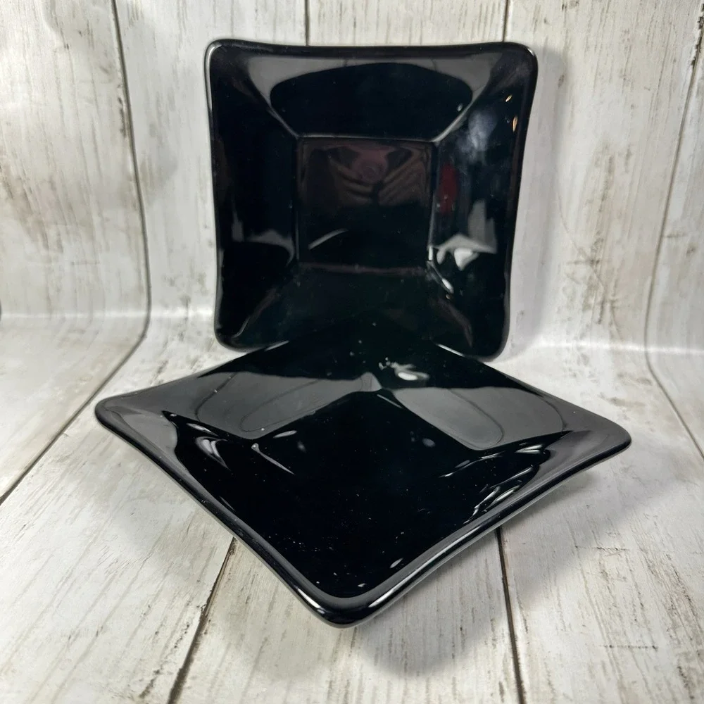 Crate & Barrel Abby Appetizer Dish Plates Black‎ Weave Effect Underside 5 1/2